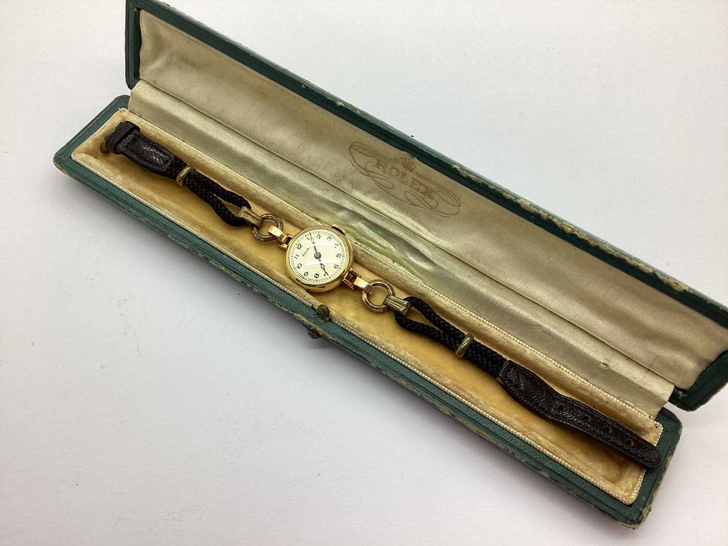 Rolex; A Vintage 18ct Gold Cased Ladies Wristwatch, the signed dial with Arabic numerals, the