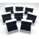 Eight Modern Double Ring Boxes, (appear unused) 7.5cm wide. (8)