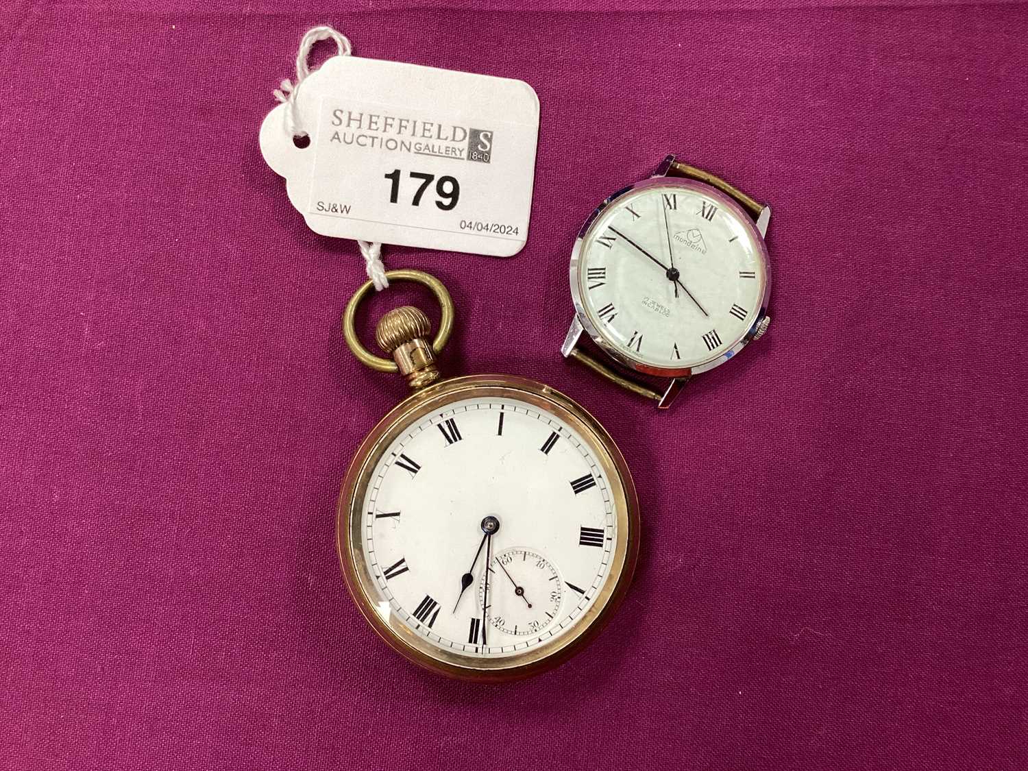 A Gold Plated Cased Openface Pocket Watch, the white enamel dial with black Roman numerals and