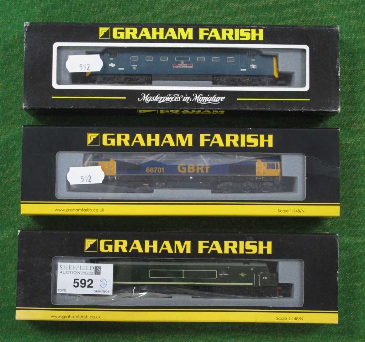 Three 'N' Gauge Cased Diesel Locomotives, comprising Ref No. 371276 Class 55 "The Fife And Forfar