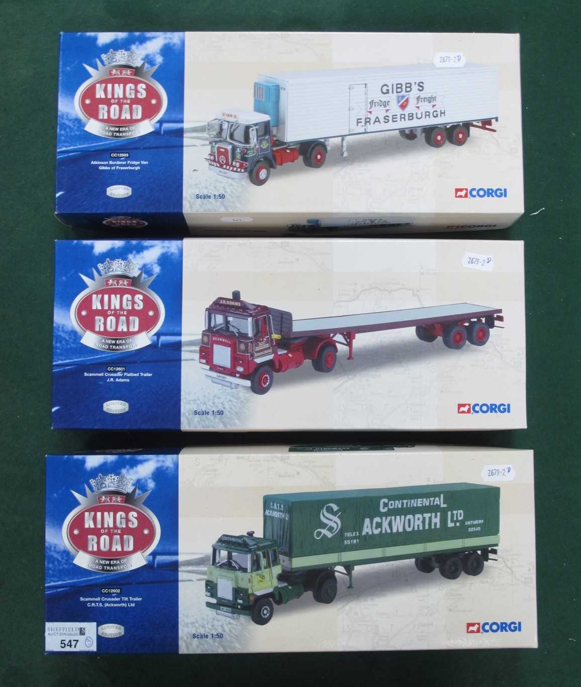 Three Corgi 'Kings of the Road' 1:50th scale diecast model commercial vehicles. #CC12602 Scammell