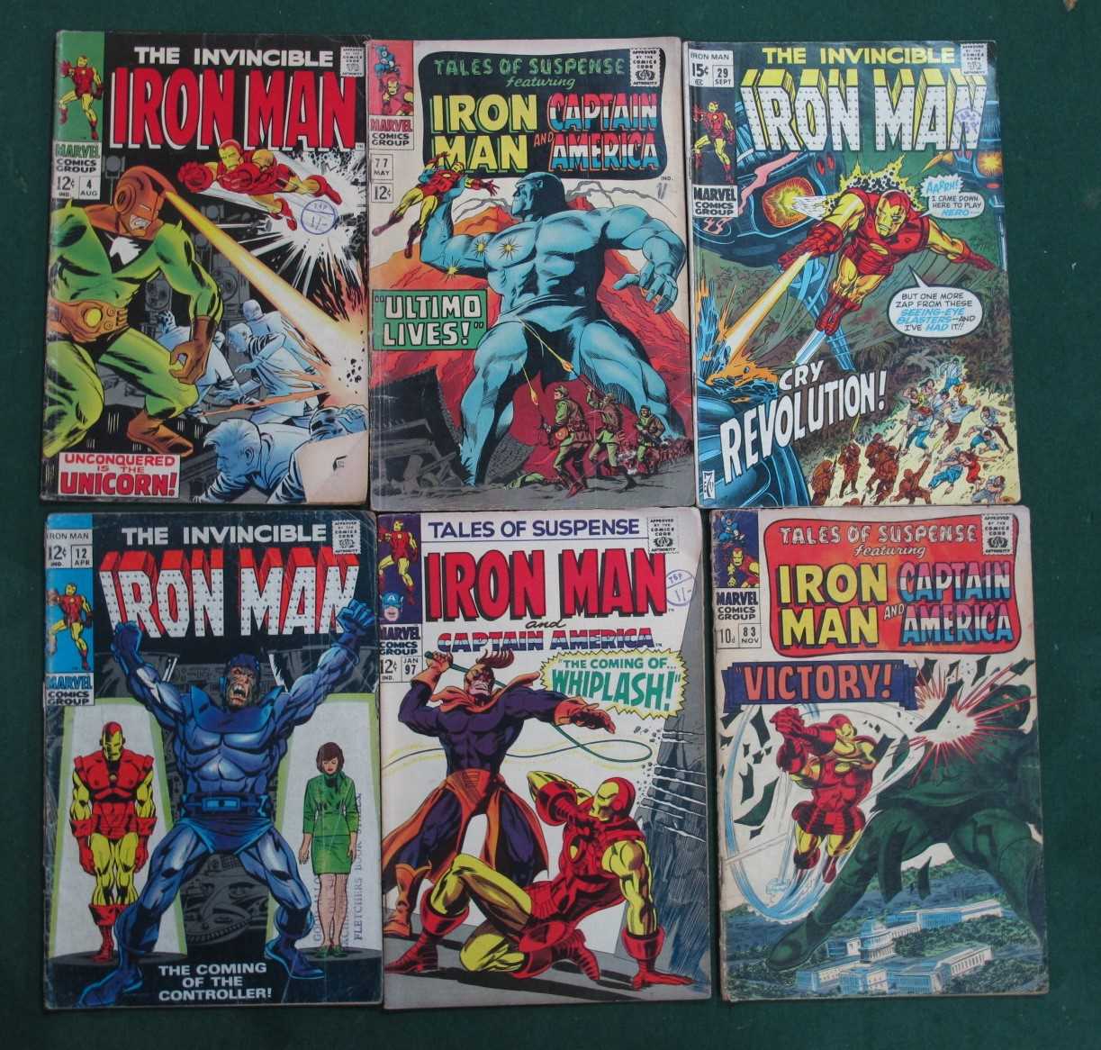 Six Marvel Comics all featuring Iron Man comprising of The Invincible Iron Man #4, #12, #29, Tales