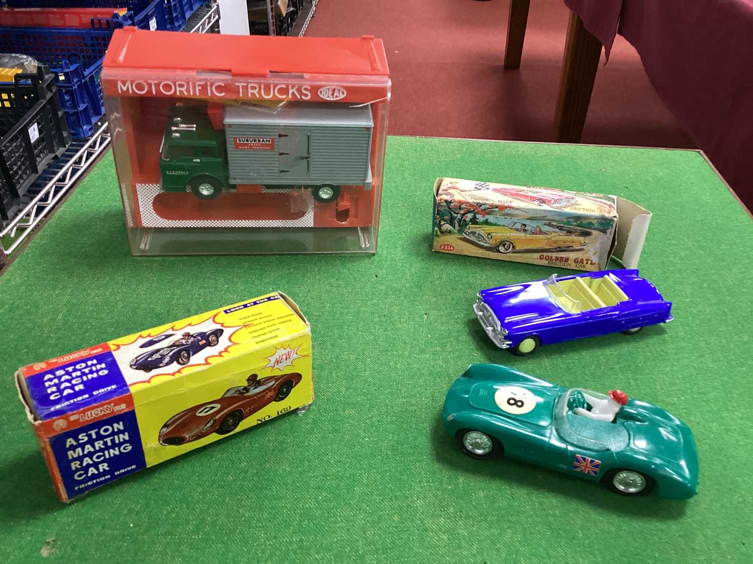 Three 1960's Plastic Vehicles, a Motorific Truck by Ideal/an Aston Martin Car, by Lucky Toys and