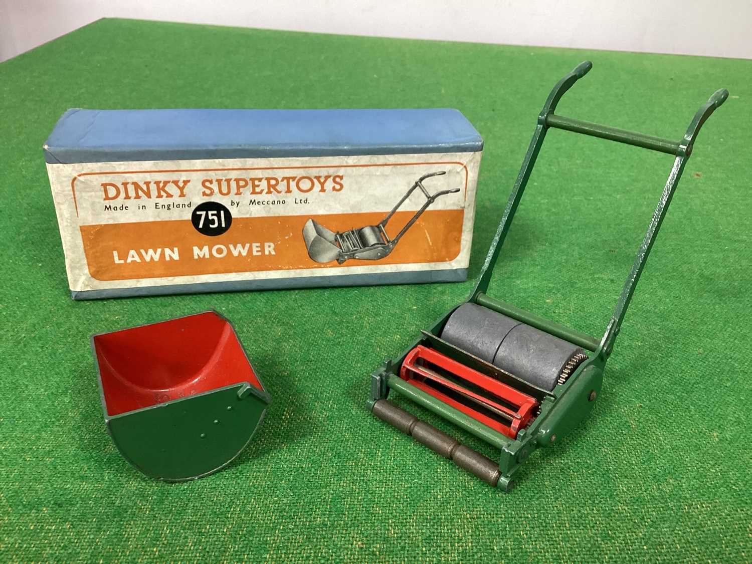 Dinky Supertoys No. 751 Lawn Mower, overall good plus, chips to blade, boxed.