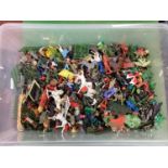 A Collection Of Predominantly Plastic Toy Solders, Cowboys, Indians, Farm and Zoo Animals by