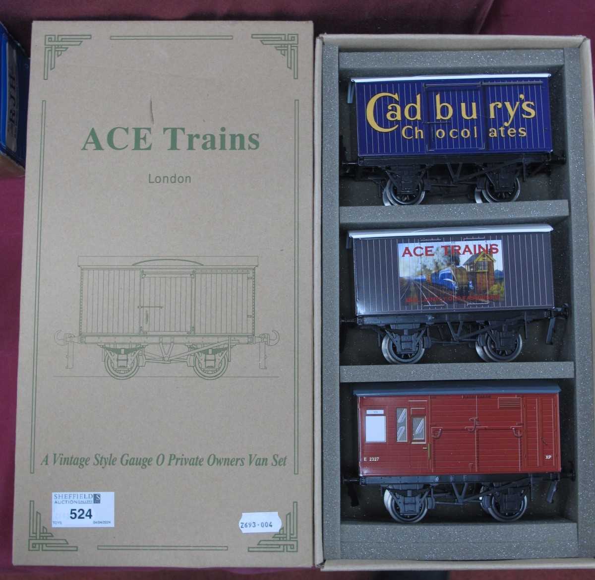 An 'O' Gauge/7mm Ace Trains Set 10, three vintage style 'Private Owners Van Set', excellent, boxed