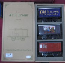An 'O' Gauge/7mm Ace Trains Set 10, three vintage style 'Private Owners Van Set', excellent, boxed