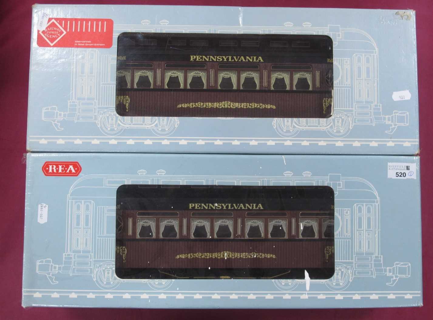 Two Railway Express Agency "G" Gauge Pennsylvania Old Timer Coaches, Ref No. REA-31001 Passenger