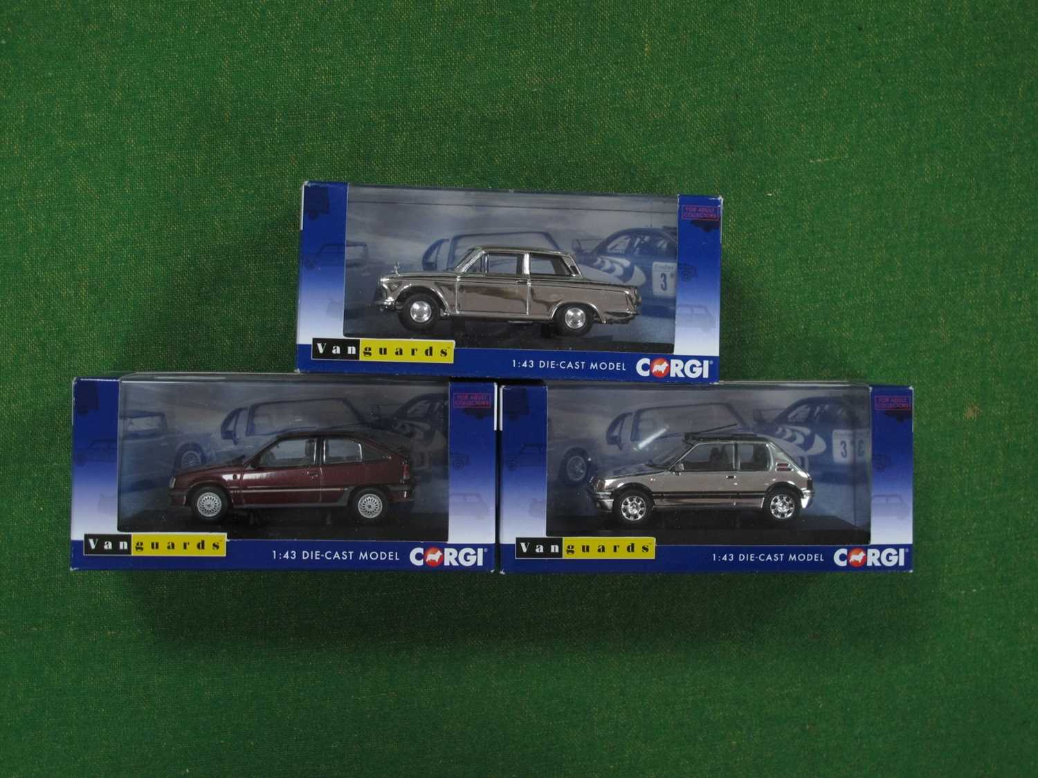 Three 1:43rd Scale Diecast Model Cars by Corgi, All Collector Club Members Exclusive Vanguards