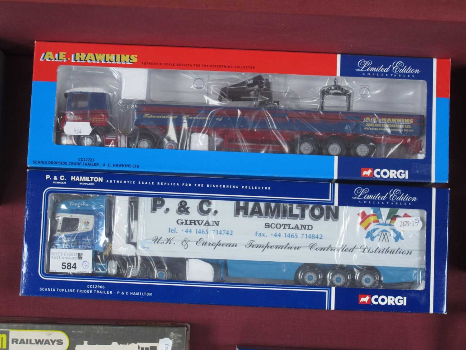 Two Corgi 1:50th scale diecast model commercial vehicles. #CC12906 Scania Topline Fridge Trailer - P