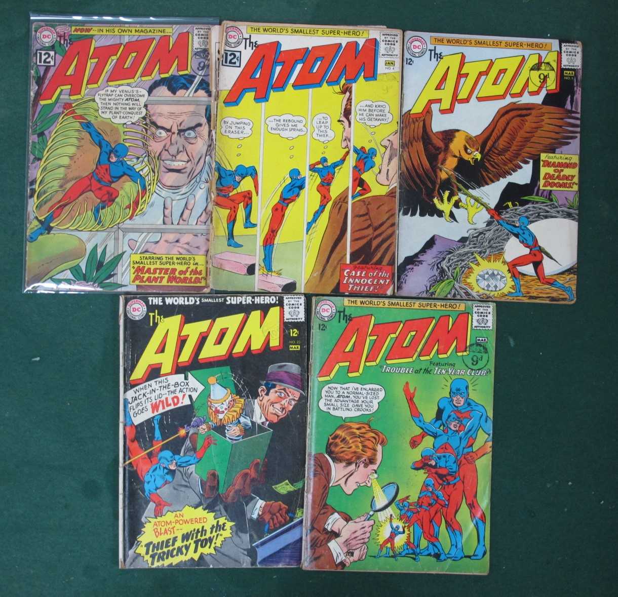 Five The Atom Comics by DC comprising of #1 (Introduction of Plant-Master; First appearance of