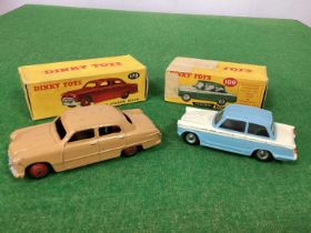 Two Original Dinky Toys. No. 189 Triumph Herald, blue/cream, overall good plus, chipping to raised