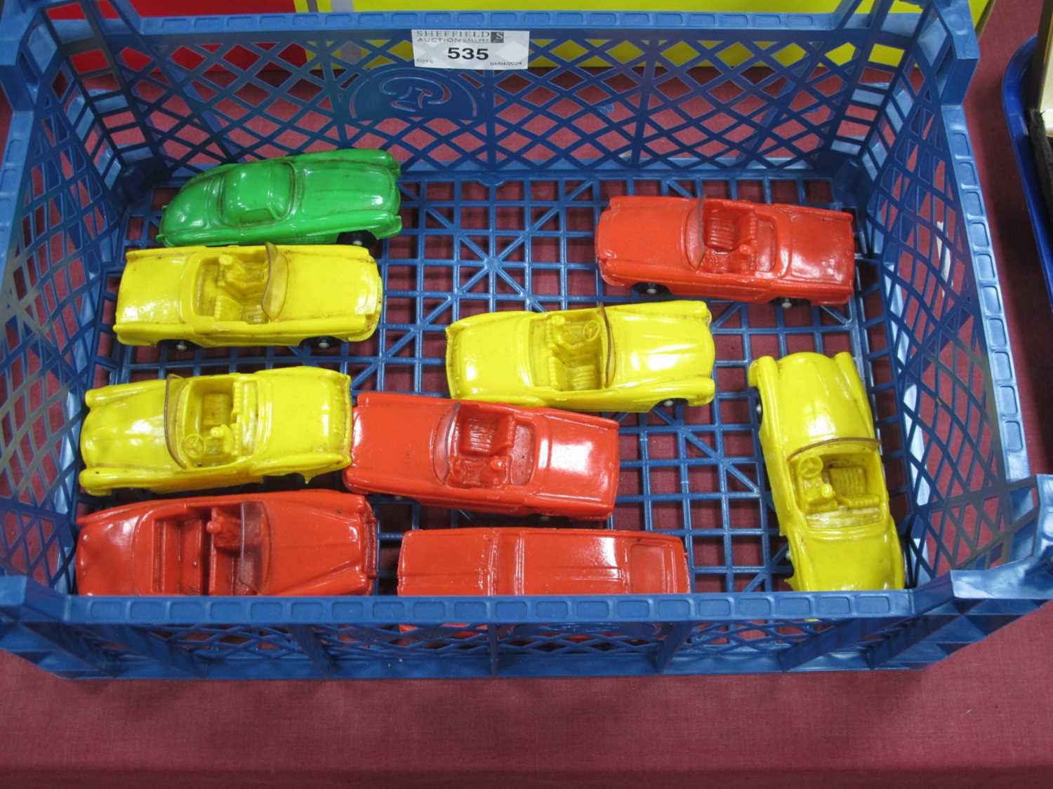 Nine Tomte-Lardal (Norway) moulded plastic/rubber vehicles, assorted colours.