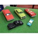 Five Mid XX Century Plastic Cars, all American Outline by TAT/AMT/Siku and others, all appear