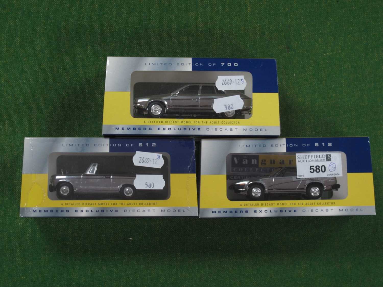 Three Vanguards Collectors Club 1:43rd Scale Diecast 'Chrome' Edition Model Vehicles comprising