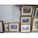 Terry Gorman (Sheffield artist) collection of five prints of busy street scenes all pencil signed to