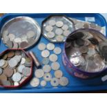 Coinage - Regularly GB silver, mainly post-1947, a tube of 1/2p's, foreign, etc, three banknotes,