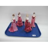 Coalport Ladies of Fashion Figurines - 'Felicity' 21.5cm high, 'Lady In Red', 'Elizabeth', and '