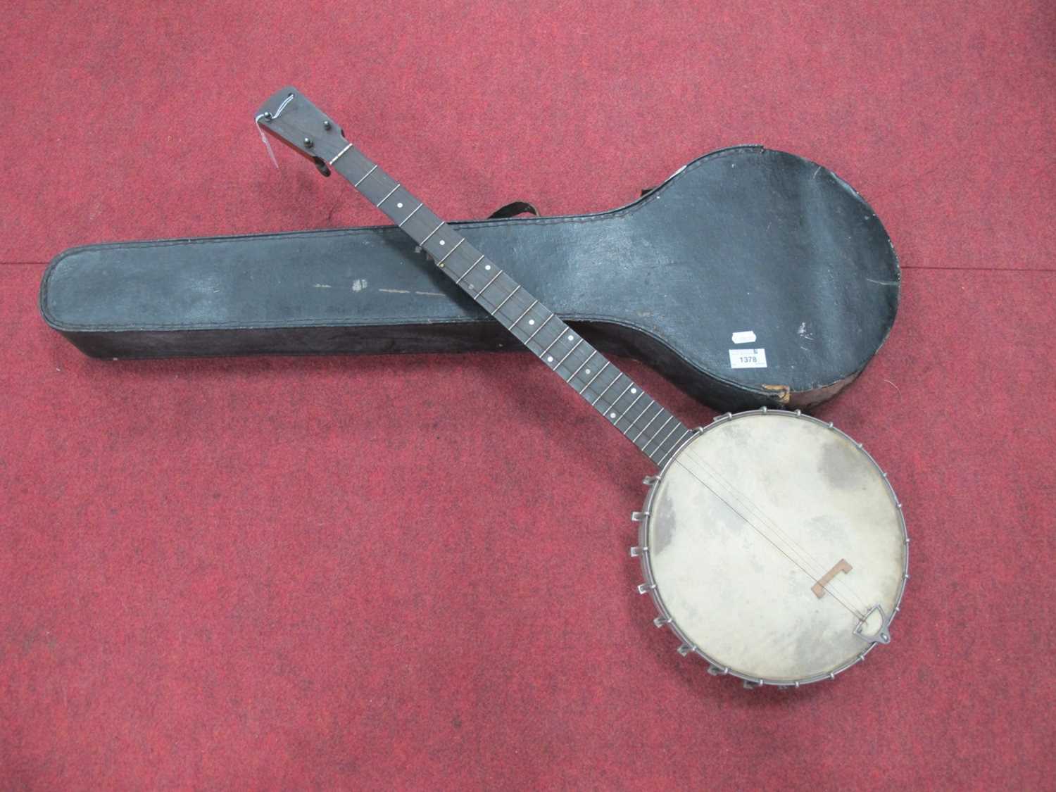 The Windsor 'Popular' Banjo, mother of pearl insets to fret board, with case (damages).