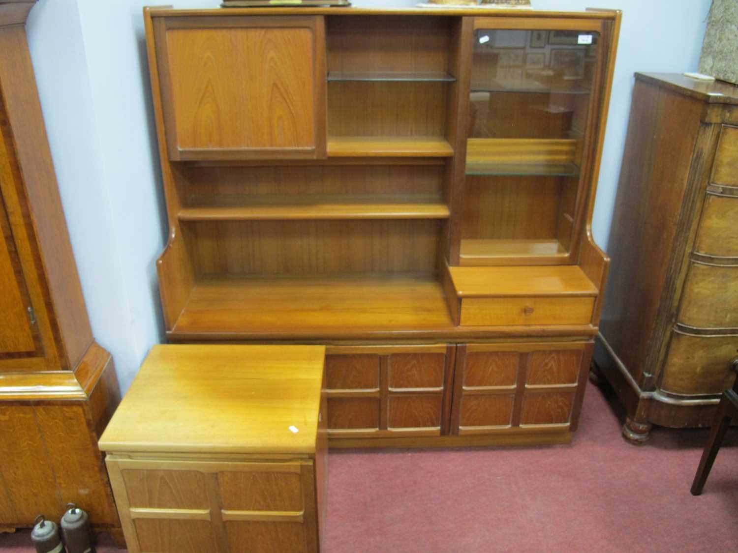 Nathan Teak Lounge Sideboard, circa 1970's with fall front and glazed cupboards, door to upper