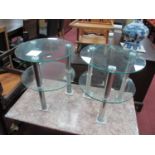 Pair of Circular Glass Top Side Tables, 40cm wide.