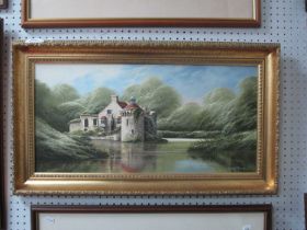 David James (Born London 1944) 'Scotney Castle, Ken', oil on canvas, signed lower right 29 x 59.5cm,