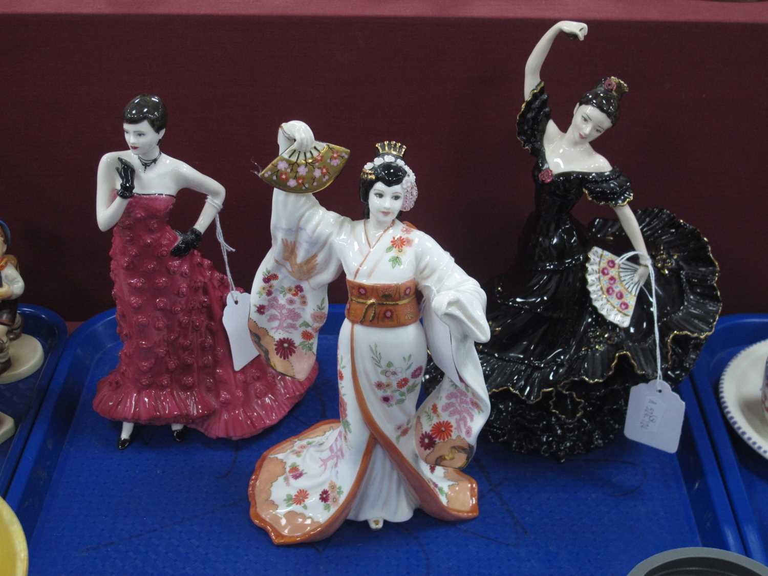 Coalport Figurines - 'Madame Butterfly 23cm high, 'Imogen' and 'Flamenco'. (3).