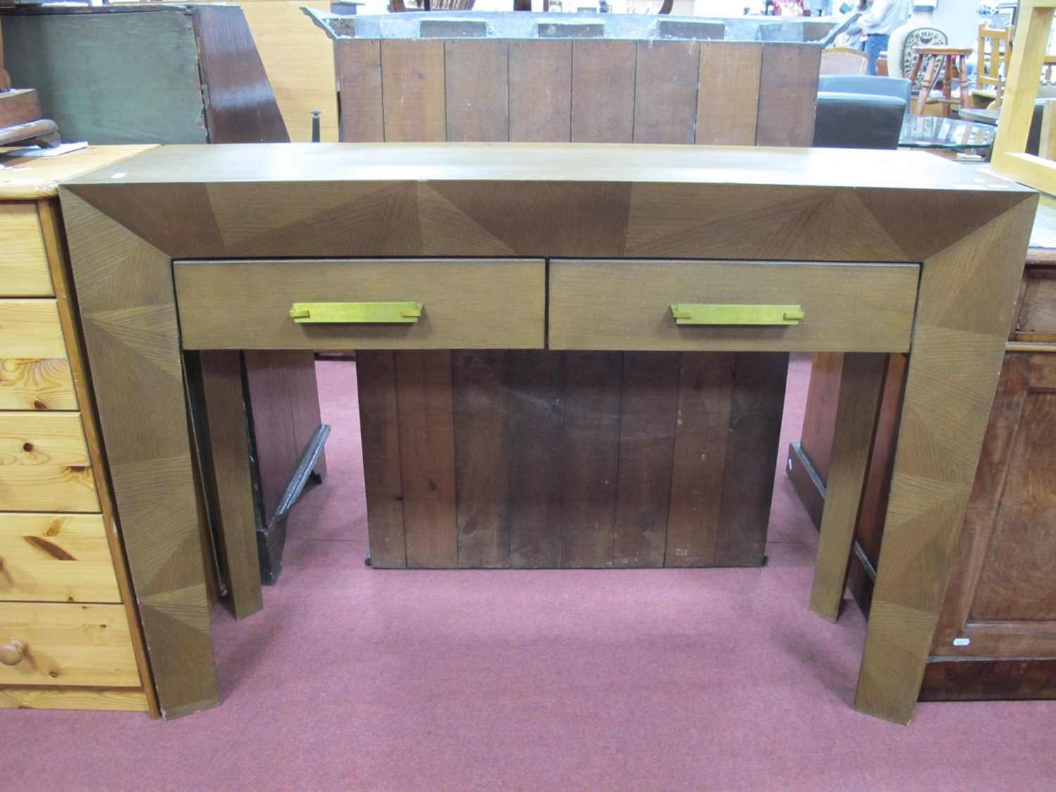 Oak Effect Rectangular Shaped Side Table, with two small drawers, 120cm wide.