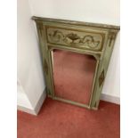 A XX Century Green Painted and Gilt Rectangular Wall Mirror, with moulded top over a panel decorated