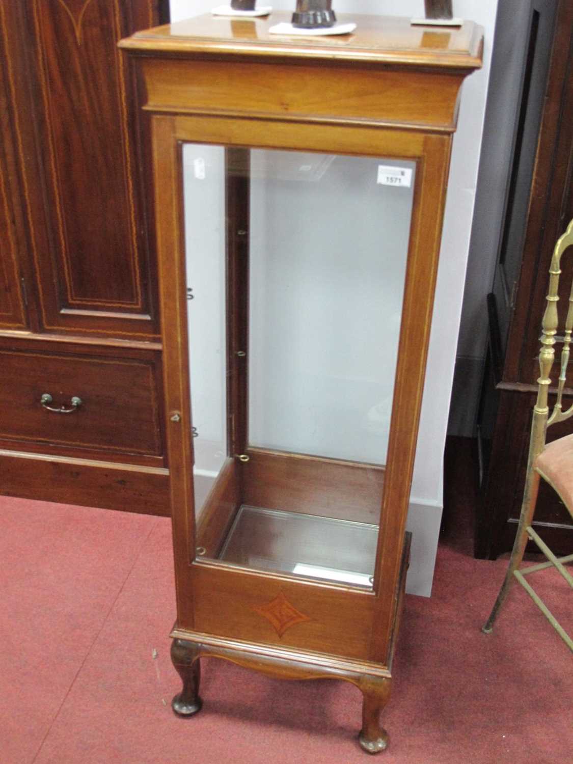 Edwardian Inlaid Mahogany Display Cabinet, with concave sided lozenges to the lower panels, 40cm