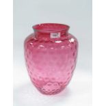 Cranberry Glass Oil Lamp Shade, with dimpled ovoid body, (rim chips), 27.5cm high.