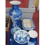 Chinese Blue-White Prunus Flower Decorated Vase, Chinese blue-white bowl, etc:- One Tray.