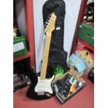 Johnson Eme Electric Guitar in Black and White, with carry case, pedals for electric guitars,