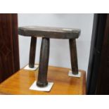 XIX Century Elm Milking Stool, with canted corners to front, 26cm high.