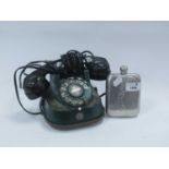 Vintage Bell Telephone MFG Company, with brass carrying handle, together with a pewter flask,