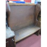 XX Century Oak Settle, with shaped sides (woodworm), 121cm wide. Approximately 132cm high