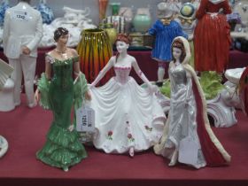 Coalport Figurines - 'Christmas Ball' 21.5cm high, 'Jade' and unnamed in white and pink floral dress