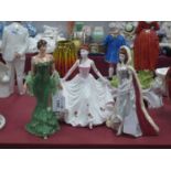 Coalport Figurines - 'Christmas Ball' 21.5cm high, 'Jade' and unnamed in white and pink floral dress