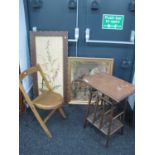 An Early XX Century Bamboo Table; plus a folding Grandstand plywood chair stamped "Goodearl Bros