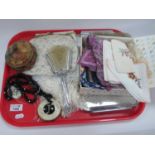 Ladies Dressing Table Set, ladies silk handkerchiefs, etc:- One Tray