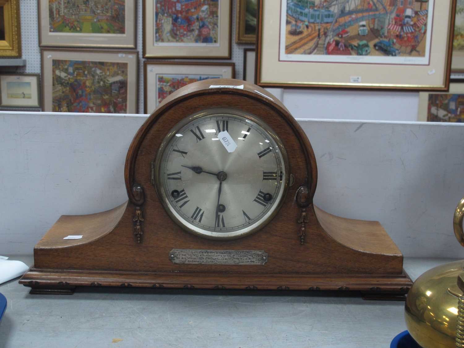 1930s Mahogany "Napolean" Westminster Chime Mantel Clock, (with presentation plaque - Presented to