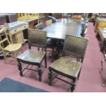 Oak Dining Room Suite circa 1930's, comprising draw leaf table on heavy cup and cover supports and