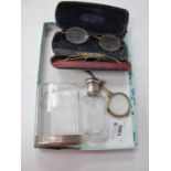 Silver Topped Scent Bottle. and another plated lorgnettes, two pairs of spectacles