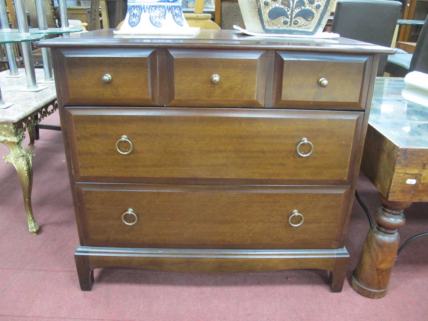 Stag Straight Front Chest, of two long and three small drawers, 82cm wide.