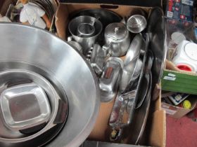 Stainless Steel Bowls, tea set, toast rack, etc:- One Box.