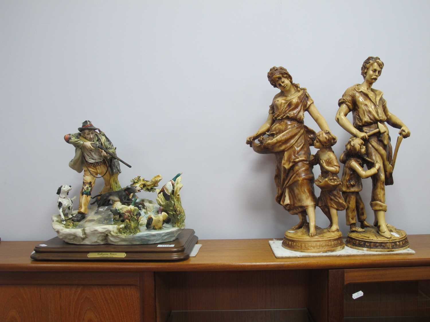 Capodimonte Collezione Venere Figure Group, on rectangular base (faults). Two resin figure group,