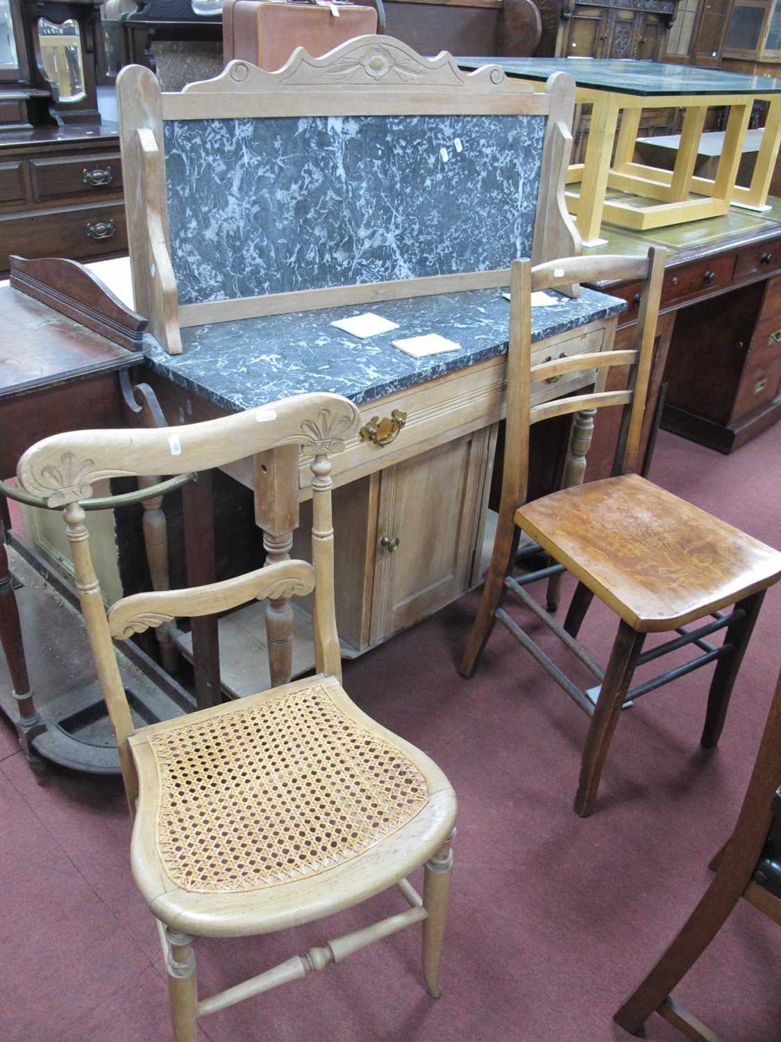 Early XX Century Marble Top Washstand, together with two bedroom chairs. (3).