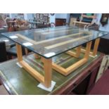 Rectangular Glass Topped Coffee Table, on angular base, 120cm wide.