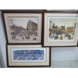 Three Terry Gorman Prints, Fitzalen Square, with artist's explanaory notes, Coles Corner, Market Day