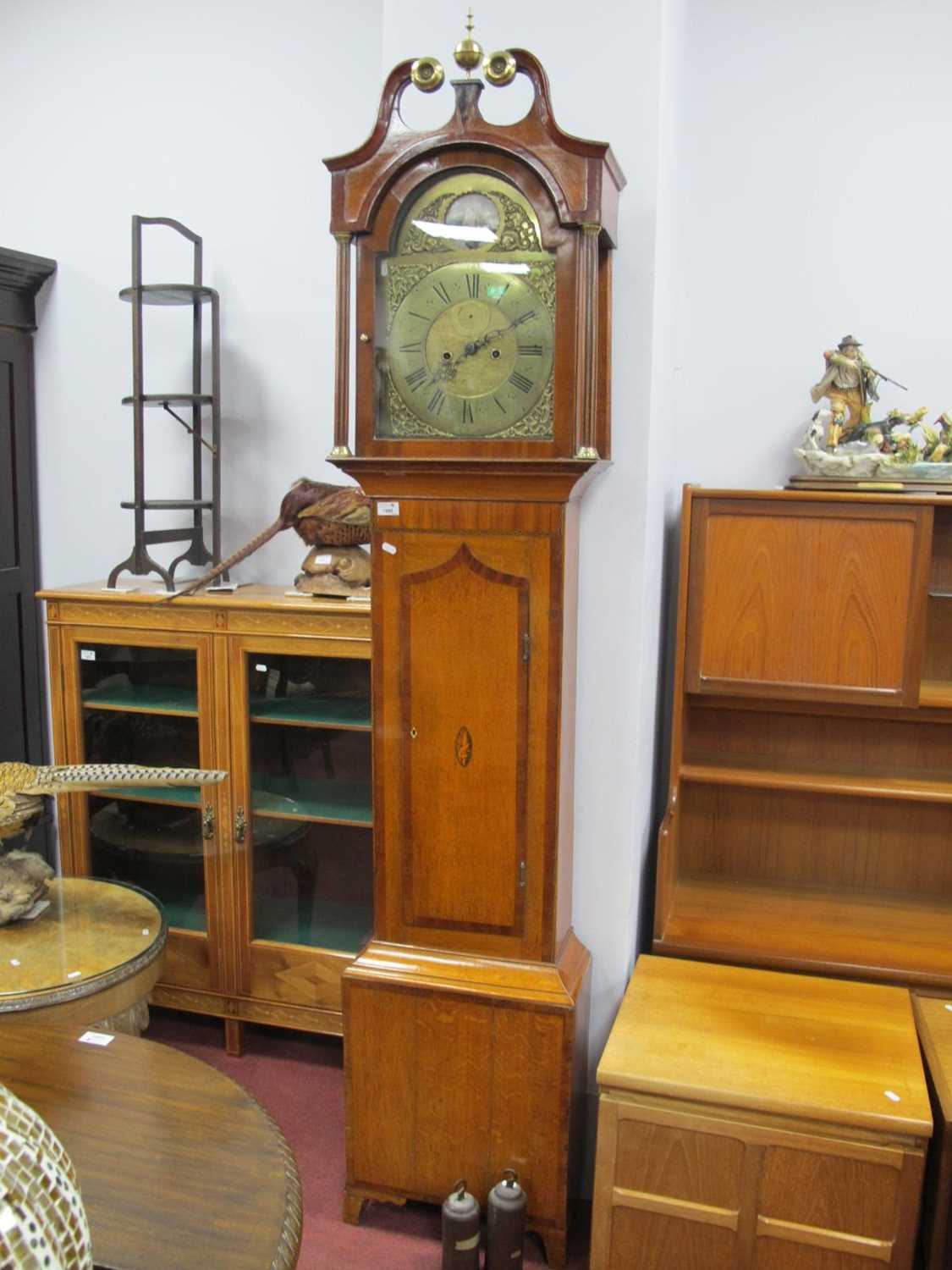 Henry Westayer of London George 3rd and Later Brass Faced Oak Longcase Clock, with swan neck hood,